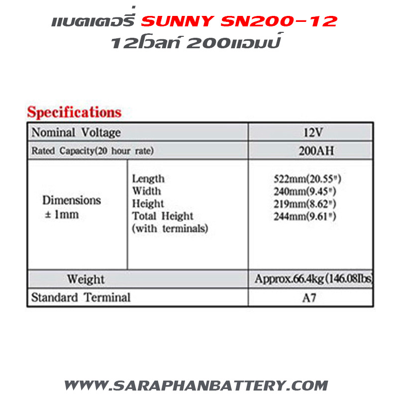 สเปคแบตเตอรี่12โวลท์200แอมป์ sunny